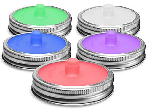 URFEDA Fermentationsdeckel 5 Stück, Silikon-Luftschleusen-Set für Einmachgläser, Einmachgläser, Lebensmittelqualität, organisches Silikon und Edelstahlband, BPA-frei, für Gemüse, Sauerkraut Gurken