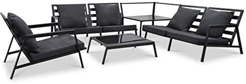 Tidyard 5-TLG. Trädgård loungeset med kuddar väderbeständig aluminium trädgård loungeset med ribbordesign soffset sittset soffa uppsättning loungemöbel trädgårdsset aluminium mörkgrå och svart