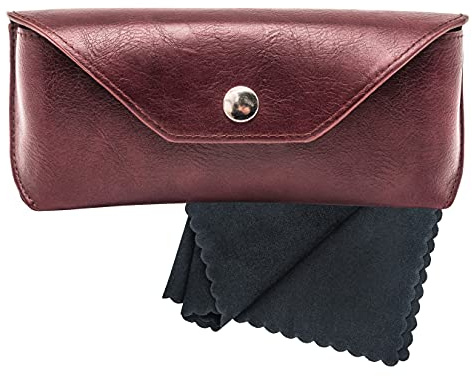 Noble Pack Large PU Leather Glasses Case Holder with Microfiber Cleaning Cloth - Premium Eye Glass Carry Case for Protection - Perfect for Eyeglasses and Sunglasses (Burgundy)