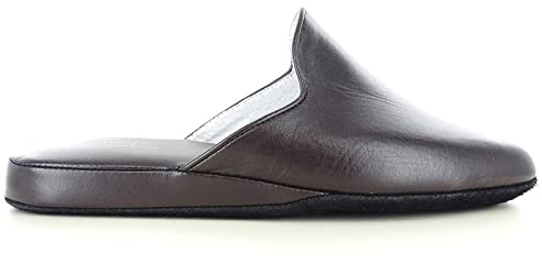 Falcade 7118 Ciabatte da Camera Uomo in Vera Pelle nei Colori Nero e Marrone Made in Italy