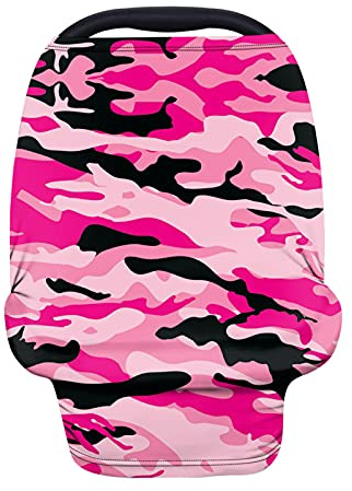 HUIACONG Stretchy Baby Car Seat Covers Pink Camo Girls Carseat Cover Nursing Cover Breastfeeding Scarf Black Stripe Infant Stroller Cove Canopy Essential Travel