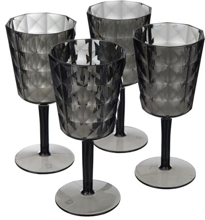 LIVIVO Prism Diamond Etched Plastic Acrylic Glasses for Special Occasions Dinners Parties Camping BBQ Cocktail Gin Beverages Mulled Wine Champaign Reusable Dishwasher safe- Set of 4 (4pc Wine Glasses)