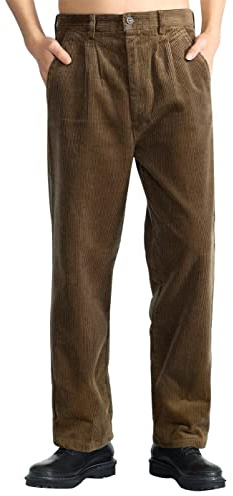 IDEALSANXUN Mens Corduroy Pants Casual Straight Leg Pleated Dress Pants