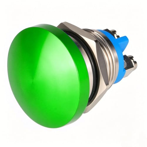 Guuzi 16mm 3V/6V/12V/24V/48V/110V/220V Pulsante Momentaneo Testa a Fungo in Metallo Pulsante di Avvio Rotondo 1NO ON Off Terminale a Vite a Cupola con Ripristino Automatico (Verde)