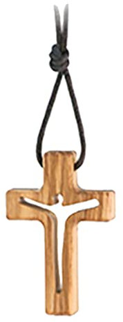 Fritz Cox Pendentif en bois d'olivier à suspendre avec cordon | Bois d'olivier naturel | Chaîne pour enfants, filles, garçons, femmes et hommes (Jésus)