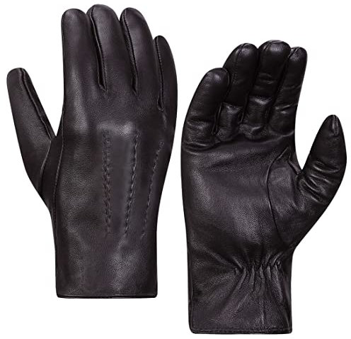 Harssidanzar Leder handschuhe für Herren,Winter Kaninchenfell gefütterte weiche Echtlederhandschuhe KM047EU,Braun,Größe M