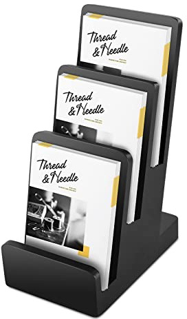 DOSTATNI 3-Tier Pine Wood Literature Holder Black Trifold Brochure Organizer Countertop Book Display Rack Pamphlet Display Stand Flyer Holder Literature Holder for Magazine Booklets Pamphlet Menu