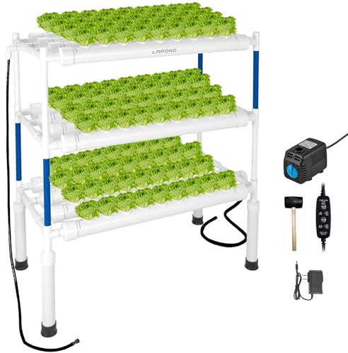 (2024 Upgraded Version) LAPOND Hydroponik-Anbausystem mit 108 Pflanzplätzen, 3 Ebenen aus lebensmittelechtem PVC-U Rohren, Hydroponik-Anbaukit Gartensystem für Obst und Gemüse