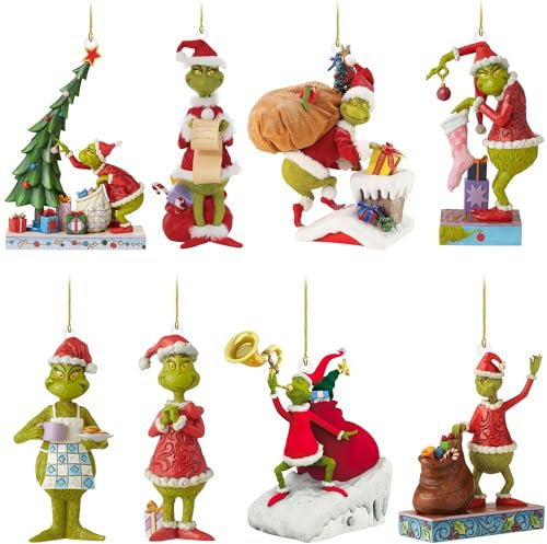 YOOYEH Grinch Christmas Ornament Decorations, 8PCS Stocking Cap Funny Santa Ornament Decorative Xmas Decor Ornaments Party Gifts