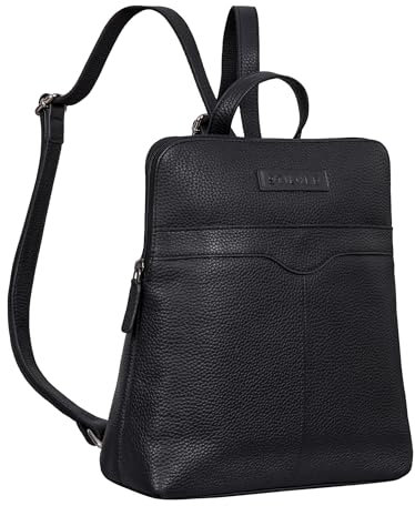 STILORD 'Heidi' Eleganter Lederrucksack Damen Echtleder schwarz klein wasserdicht und diebstahlsicher ideal als Rucksackhandtasche, Vintage Daypack und Retro Cityrucksack mittel-groß