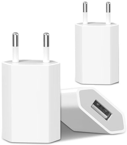 (3 Packs) Chargeur Rapide iPhone, (5W 5V 1A) Prise USB Compatible avec iPhone 8 7 6 6S SE 2020 5S 5 5C 14 13 12 11 10 iPad, Huawei, Xiaomi - Adaptateur Universel