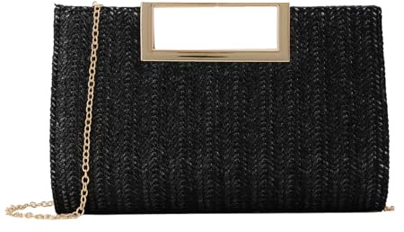 Ynport Crefreak Bolso de Paja Para Mujer de Hombro con Cadena de Metal Para Cena de Verano - Diseño Cuadrado Tejido Para Fiesta de Bodas