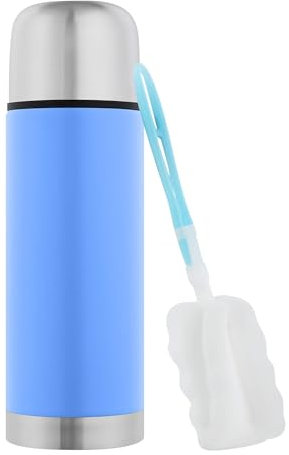 GRÄWE Thermosflasche 350 ml, Edelstahl Trinkflasche, Thermoskanne, Isolierflasche für unterwegs mit Becher, Auslaufsicher, Spülmaschinengeeignet, hellblau