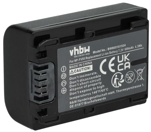 vhbw Batterie Remplacement pour Sony NP-FV40, NP-FV50, NP-FV30 pour caméra vidéo caméscope (600mAh, 7,2V, Li-ION) avec Puce d'information
