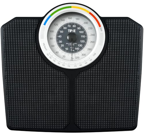 TIPRE Báscula analógica para peso corporal, báscula mecánica de baño, báscula no digital para peso corporal, 150 kg, escala de esfera grande con plataforma antideslizante grande, calibración de esfera