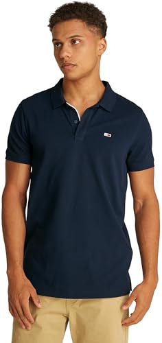 Tommy Jeans Men’s Short Sleeve Placket Slim Fit Polo Shirt, Blue (Dark Night Navy), 4XL