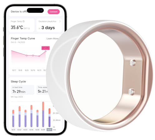 Anello intelligente per monitoraggio della fertilità e dell'ovulazione, sensore di monitoraggio della temperatura portatile con app Auto Sync, analisi periodi e sonno