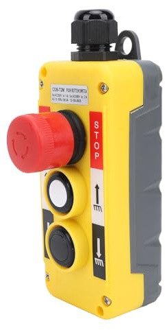 LUCKDANO 2 Interruptores de Grúa Interruptor de Botón Pulsador del Controlador de Polipasto de Grúa, Diseño Hermético IP68, Adecuado para Control Remoto Industrial y, con Parada de Emergencia,
