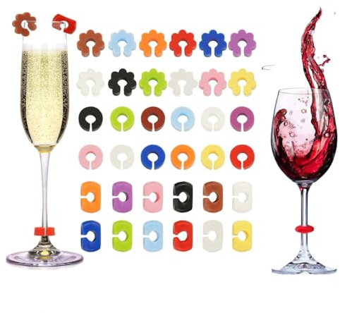 Marca Bicchiere da vino: 36 pennarelli in silicone misurano 2,5 - 3,5 cm, per feste, compleanni, Natale, Carnevale, banchetto