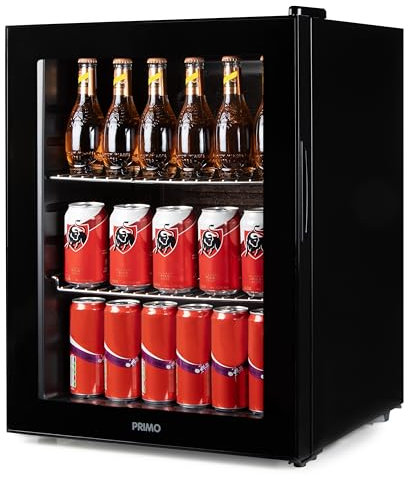 PRIMO PR179BC Réfrigérateur à boissons - Minibar - Mini réfrigérateur - Porte vitrée - Pose libre - 60L - D - Noir