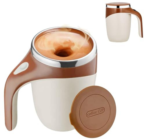 Yuragim Selbstrührender Becher, 380 ML Selbstrührende Tasse Edelstahl Elektrische Self Stirring Mug Automatische Magnetische Rührbecher Kaffeetasse Magnetrührer für Kaffee Milch Tee Reisen Küche,Braun