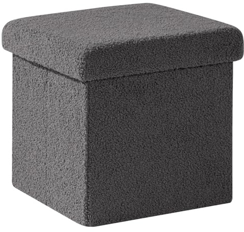 PINPLUS Pouf Cubo Contenitore in Tessuto Peluche, Puff Contenitore Pieghevole, Poggiapiedi Comodo per Camera, Salotto e Toeletta, 32x32x32 cm, Grigio