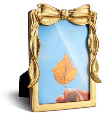 Geelin Bow Picture Frame Vintage Antique Baroque Style Resin Rectangle Oval Retro Photo Frame with Glass Front Bowknot for Home Wedding Tabletop and Wall Hanging Decor(Classic,Gold,5 X 7)