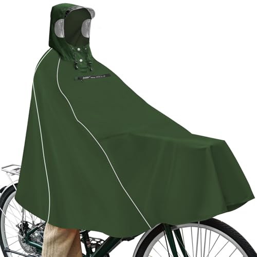 Andake Bicycle Poncho Waterproof Cycling Rain Poncho Lightweight Compact Reusable with Viewing Window Unisex Raincoat Get Off Work and School (UK, Alpha, One Size, Regular, Regular, Green)