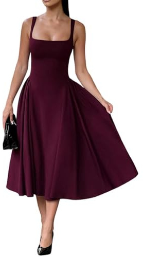 Abito Longuette a Corsetto Senza Maniche, Abito a Canotta, Vestito da Cocktail Donna Elegante Estivo, Taglio Basso, Sexy, Spalle Scoperte, Spalline Sottili, Fluido (Red,XL)