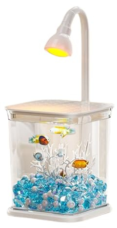 Pruojhw Aquarium pour Poisson Combattant | Petit Bocal À Poisson avec Lumière D'ambiance,Silencieux Déco Bureau pour Maison Bureau Extérieur