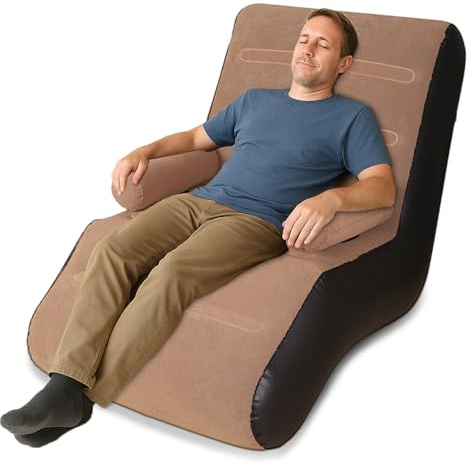 BEOSIOR Inflatable Chair Sofa, Portable Blow Up Armchair, S-Shaped Lazy Air Sofa Bed with Armrest, Single Adults Lounger for Indoor Gaming Reading, Outdoor Garden Camping Gaming, Brown (A Style)