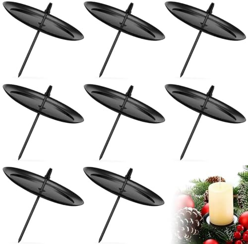 8 Pièces Bougeoir pour Bougies de l'Avent, Bougeoir en Métal Noir 6cm, bougeoir Couronne de l'Avent, Support de Bougie avec Pic pour Noël, Décoration de Table