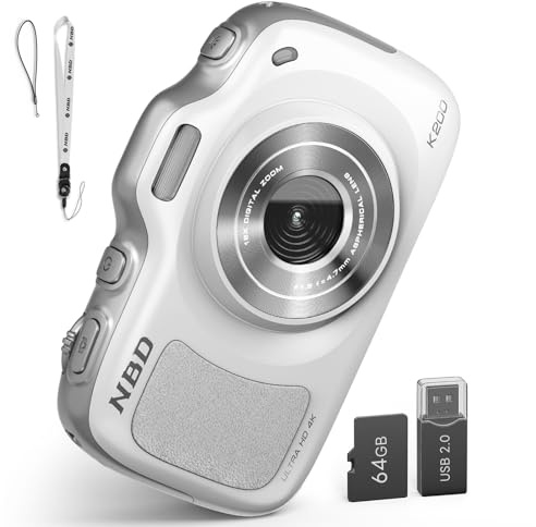 NBD 64MP 4K Kompaktkamera, 16x Zoom mit Autofokus, 120g Ultra-Leicht, 16 Filter Unterstützt - Inkl. 64GB TF-Karte (Weiß)