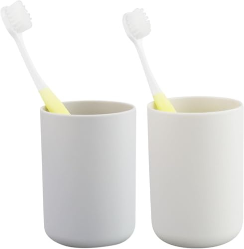 Set di 2 bicchieri per spazzolino da denti da bagno, portaspazzole, organizer per accessori e portaspazzolino (beige e grigio)