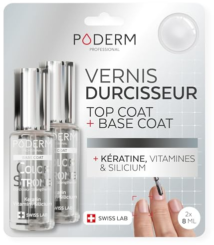 PODERM Base Coat & Top Coat Renforçateurs | Soin Ongles Fortifiant & Protecteur | Tea Tree, Silicium & Biotine | Créé par un Podologue – Swiss Made