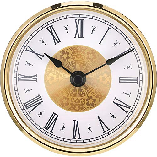 Hicarer 3-1/8 Inch (80 Mm) Mini Quartz Clock Insert Round Clocks Head Insert Roman Number Replacement Movement White Face (Gold Trim)