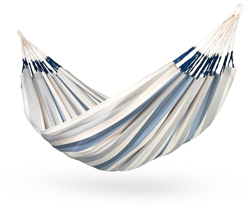 LA SIESTA® - Brisa - Klassische Doppel-Hängematte, handgefertigt in Kolumbien, mit 160 cm Breite für entspannte Momente drinnen und draußen. Blau