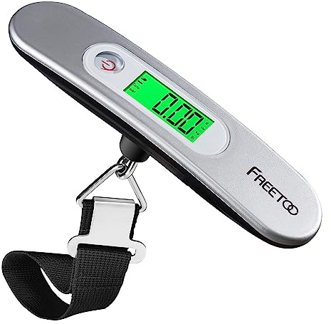FREETOO Bilancia Digitale Pesa Valigia Bilancia Digitale pesa 50kg/110lb, Bagaglio Valigie con Display LCD Retroilluminato per Viaggi/Famiglie Grigio