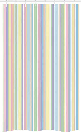 ABAKUHAUS Pastell Schmaler Duschvorhang, Gestreiftes klassisches Muster, Badezimmer Deko Set aus Stoff mit Haken, 120 x 180 cm, Pastell Mehrfarbig