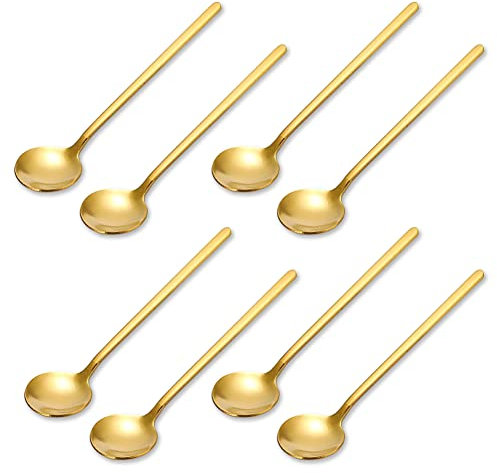 Lot de 8 Pièces cuillèresexpresso manche en acier inoxydable doré pour,Postuler àpour café,sucre,dessert gâteau,crème glacée,soupe,hors-dœuvre,cappuccino - 13cm