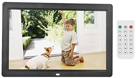 Marco de fotos digital de 12 pulgadas, marco de fotos electrónico con mando a distancia, 1280 x 800 HD, marco de fotos digital inteligente, reloj y calendario de montaje en pared, color negro
