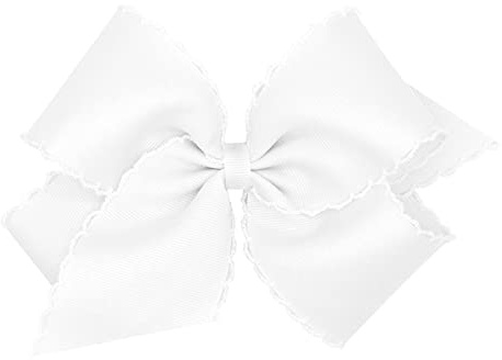 Wee Ones Girls' Classic Grosgrain Moonstitch Edge Hair Bow, No-Slip Hair Clip, Handmade, White, King