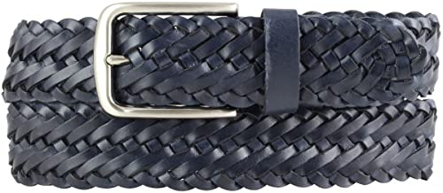 BELTINGER Cintura intrecciata in pelle bovina pieno fiore 3,5 cm | Cintura in pelle intrecciata da donna a uomo 35mm | Cintura intrecciata con fibbia d'argento | Navy 90cm