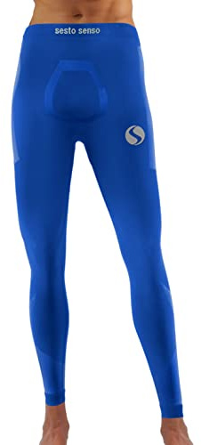 sesto senso Långa kalsonger män sport färgglada kompressionsbyxor löparbyxor, blå, L-XL