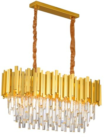 AHXIAOZN Lámpara de araña moderna de cristal,Luz de techo de cristal K9,10xE14 Luces,para comedor, cocina, sala de estar, dormitorio, pasillo, cafetería, bar(80 * 30 Cm,Oro)