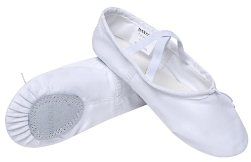 Danzcue Adult Canvas Split Sole Ballet Slippers Ballet Shoes for Women Dance Shoes, White, 8.5M