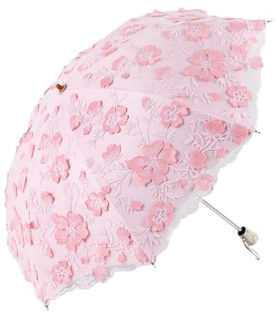 BYNYXI Spitze Regenschirm Stickerei, 50cm Blume Hochzeitsschirm Brautschirm Doppelschicht Sonnenschutz Faltschirm Spitze Sonnenschirm Spitze Stickerei Sonnenschirm für Hochzeit Party Braut Fotografie