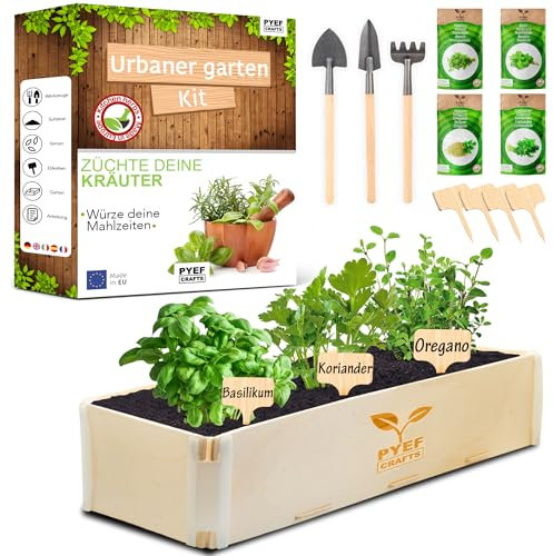 PYEF CRAFTS Kit Potager d'Intérieur Herbes Aromatiques Kit Jardinage Adulte pour Plantes Aromatiques Persil, Basilic, Origan, Coriandre - Jardinage Potager Balcon et Cuisine - Prêt à Pousser