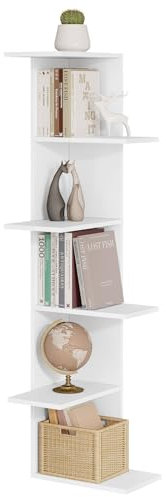 WOLTU Eckregal 6 Ebenen, Bücherregal weiß, Standregal Aufbewahrungsregal für Wohnzimmer Schlafzimmer Küche, aus Holzwerkstoff, 37x140x37 cm