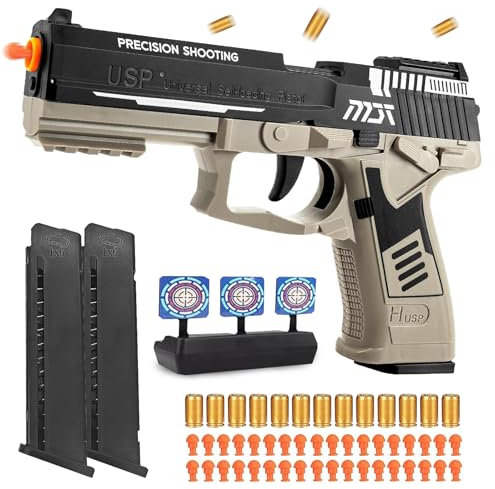 Soft Bullet Toy Gun Age 5+, Upgrade Fidget Gun Pistol Toys Guns, 12 Shell Ejecting Soft Bullet Blaster with 40 Bullets for Boys (Desert)